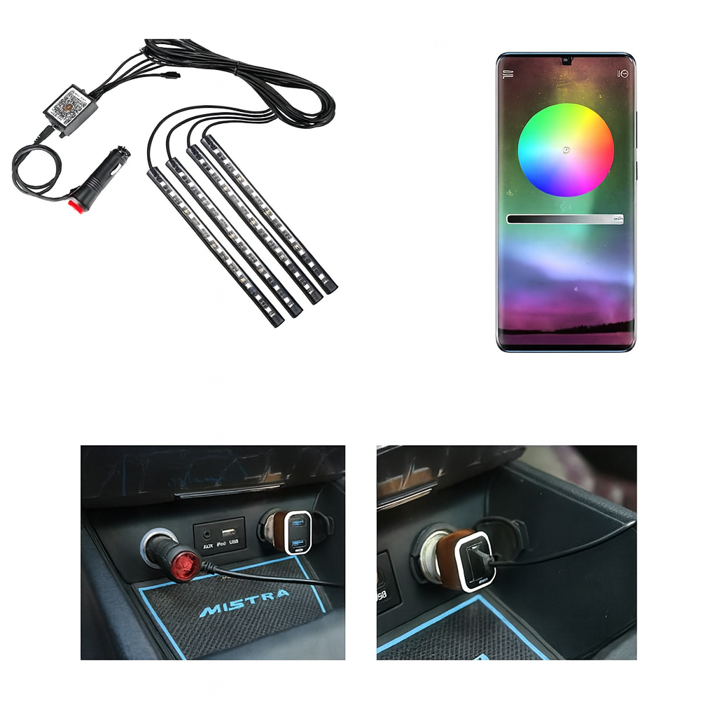 ✨ 48LED RGB Autós Hangulatvilágítás – USB, APP vezérlés, Belső Környezeti Lámpa 🌈